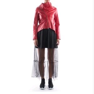 Vera Pelle ITALY MADE Women M Soft LAMBSKIN LEATHER ASYMMETRIC TAIL JACKET Moto